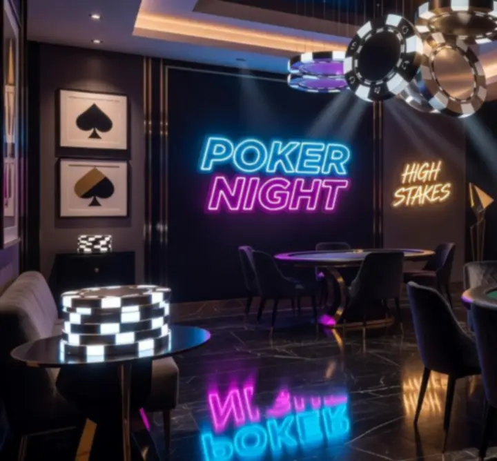 Modern neon dekoráció és hangulatos pókeres tér