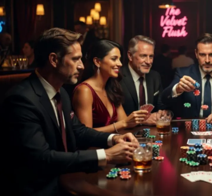 Sötét, nightlife hangulatú poker asztal dinamikus zsetonokkal