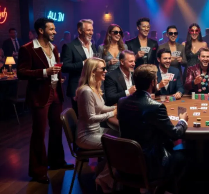 Tematikus poker est neon fénnyel és beöltözött vendégekkel.